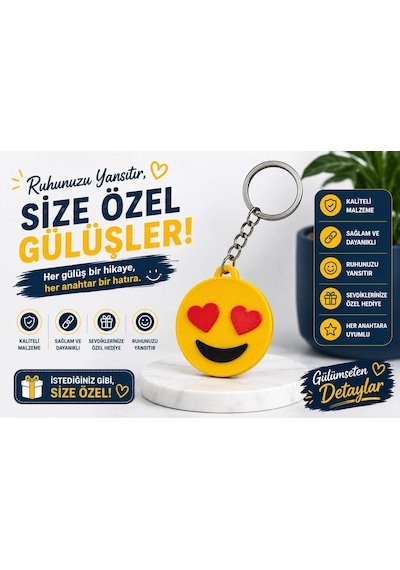 Emoji Anahtarlık , Kalpli Emoji Şeklinde Araç Anahtarlık - Emoji Araba Anahtarlığı