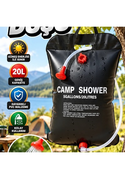 20 Litre Solar Kamp Duşu Dayanıklı Pvc Taşınabilir Duş Torbası Çok Renkli