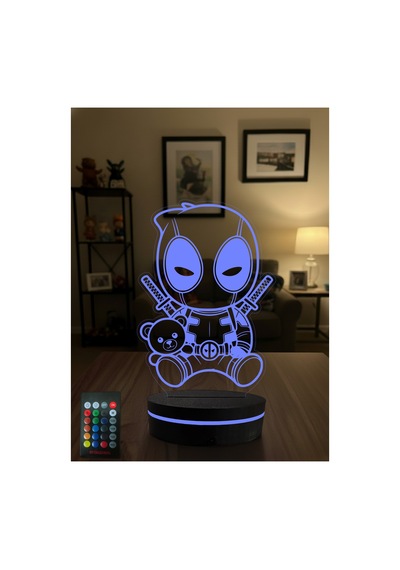 Deadpool 3d Led Gece Lambası Rgb Renk Değiştiren Kumandalı Dekoratif Lamba Çok Renkli