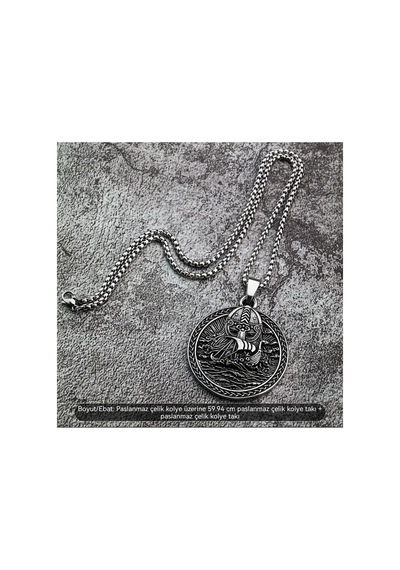 Donguan 1 Paslanmaz Çelik Retro İskandinav Viking Odin Denizci Kolye, İki Yüzeyli Metalik Çelik Rengi