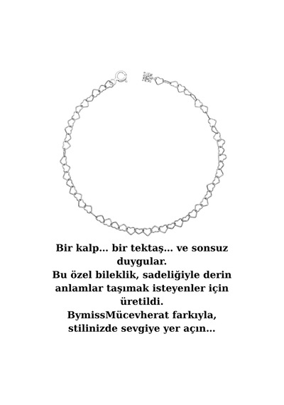 925 Ayar Gümüş Tektaş Detaylı Kalp Zincir Bileklik 21 Cm Gümüş