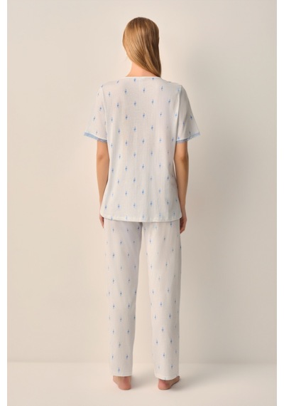Suwen Maria Pamuklu Gömlek Yaka Pijama Takımı Sh26610660b348 Mavi