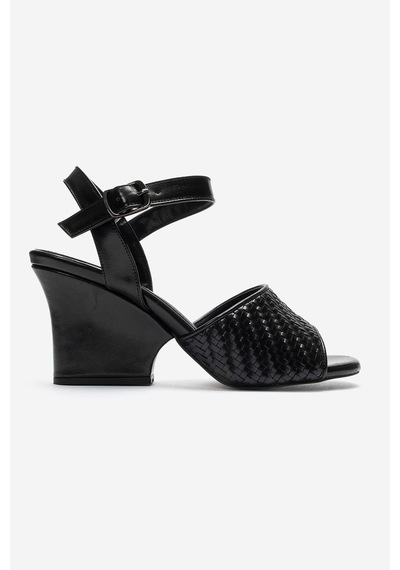 Luvi Shoes Sylvar Siyah Örgü Kadın Dolgu Topuklu Ayakkabı