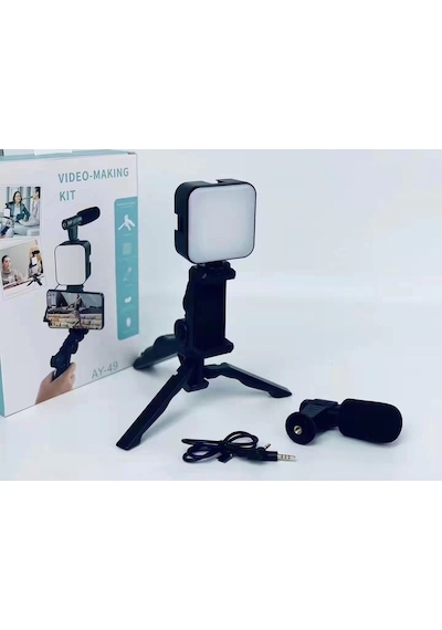 Ay-49 Video Making Kit Kumandalı Mikrofon Led Işık Mini Tripod Için Telefon Vlog Video Kayıt Senalstore