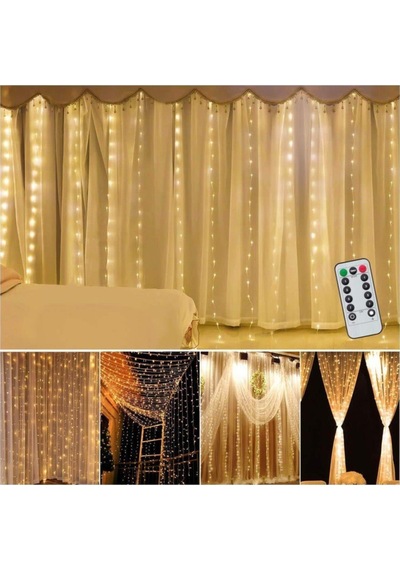 Technojet Peri Telli Perde Led Işık Kumandalı 300 Ledli  3 x 3 me