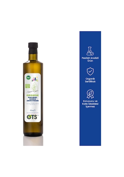 Ots Naturel Sızma Zeytinyağı Cam Şişe 750 ml (Organik Sertifikalı, Pestisit Analizli)