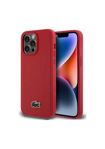 Apple Uyumlu iPhone 14 Pro Max Kılıf Lacoste Lisanslı Pu Pike Desenli İkonik Timsah Dokuma Logolu Siyah