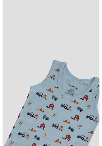 Defne Baby Erkek Çocuk Premium Pamuklu Çiftlik Desenli Penye Atlet & Boxer Takımı Beyaz