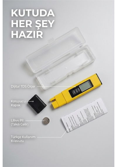 Tds Metre Su Kalitesi Ve Saflık Ölçüm Cihazı Pil Ile Birlikte