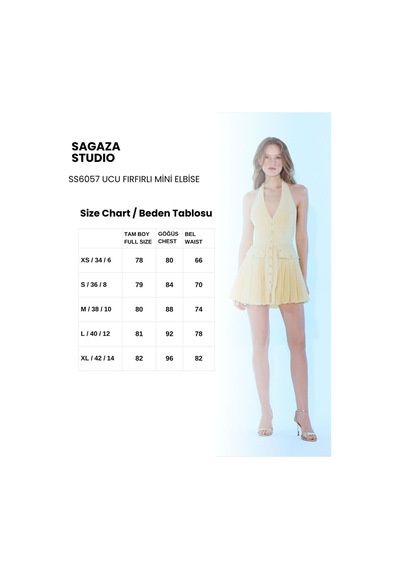Sagaza Studio Ss6057 Boyundan Bağlamalı Mini Pileli Elbise Sarı