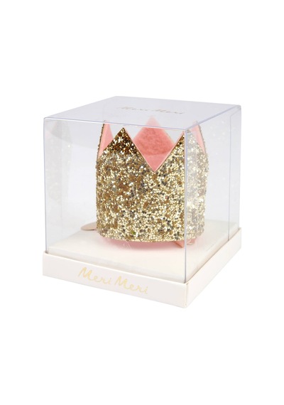 Meri Meri - Mini Gold Glitter Crown Hair Clip - Mini Altın Simli Toka Çok Renkli