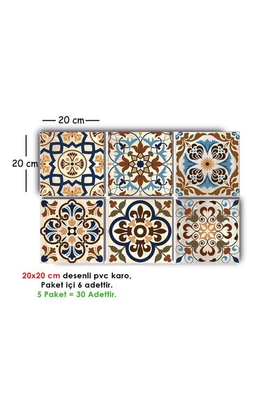 Kendinden Yapışkanlı Karma Fas Desenli Pvc Karo 20x20 Cm 5 Li Paket