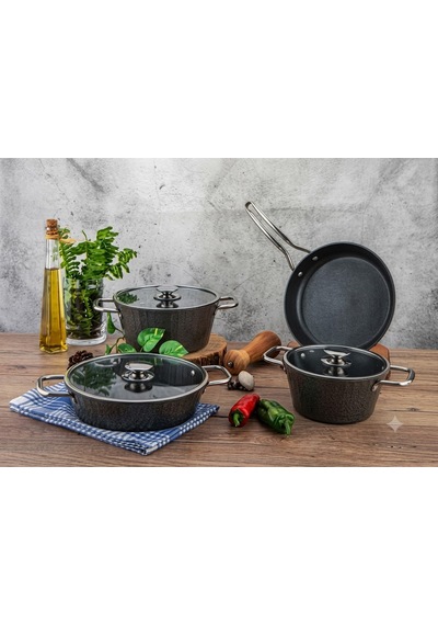 Zest Lionte İndiksiyon Tabanlı 7 Prç Granit Set Gri