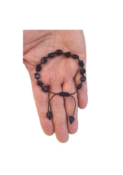 Pozitif Doğal Taş Obsidyen Makrome Ayarlı Bileklik 465-2 Çok Renkli