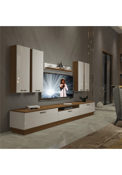 Decoraktiv Trendstyle 8d Mdf Tv Ünitesi Tv Sehpası - Ceviz Beyaz Ahşap - Beyaz