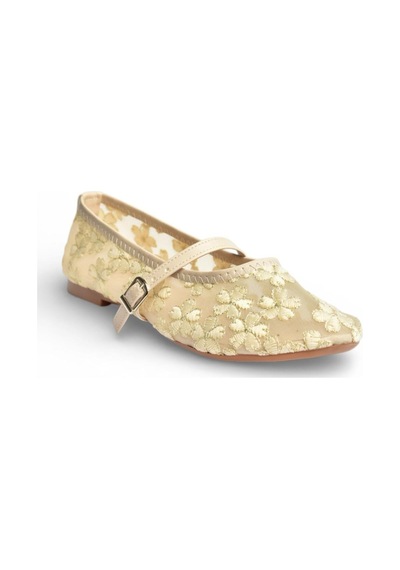 Fox Shoes Y726711415 Bej File Çiçek Motif İşlemeli Kadın Babet Bej