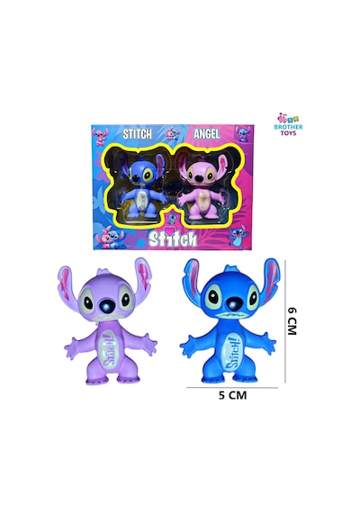 2'li Stitch Ve Angel Figür Oyuncak Yumuşak Vücut Mavi Ve Pembe 6 Cm.