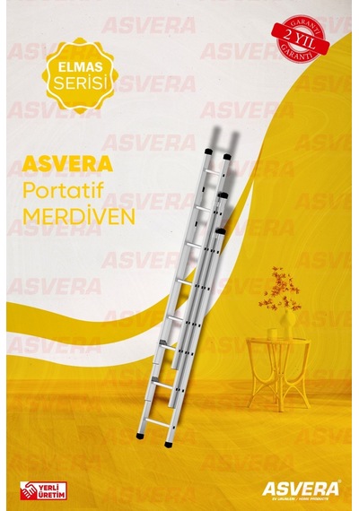 Elmas Serisi - 3 Parça X 2 Metre 6 Metre Alüminyum Merdiven - Yerli Üretim 1 Adet