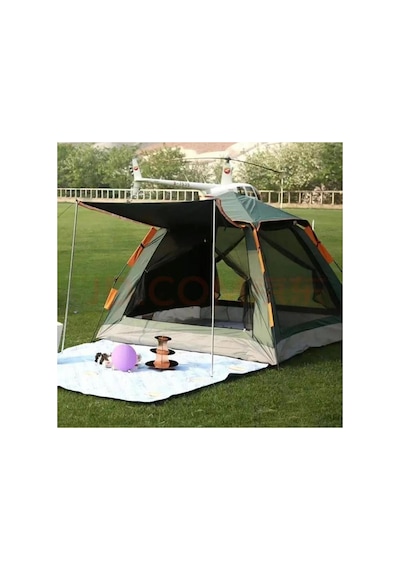 6 Kişilik, Kamp Çadırı 210x210x140cm Güneşlikli Otomatik Kamp Çadırı Su Geçirmez Outdoor Tenteli Kamp Çadır Yeşil