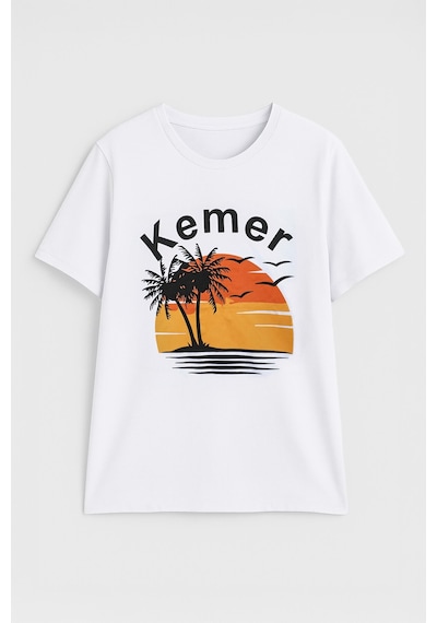 Kadın Bisiklet Yaka %100 Pamuk Kemer Baskılı Kısa Kollu T-shirt Çok Renkli