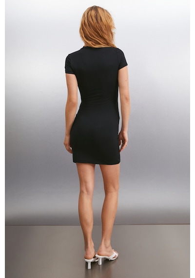 Grımelange Abby Kadın Vücüda Oturan Bodycon Yarı Parlak Esnek Kumaşlı Yırtmaçlı Mini Siyah Elbise