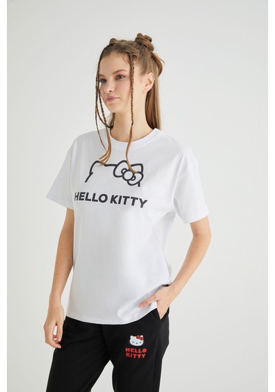 Hello Kitty Lisanslı Baskılı Basic T-shirt Relaxed Kalıp Pamuk Çok Renkli