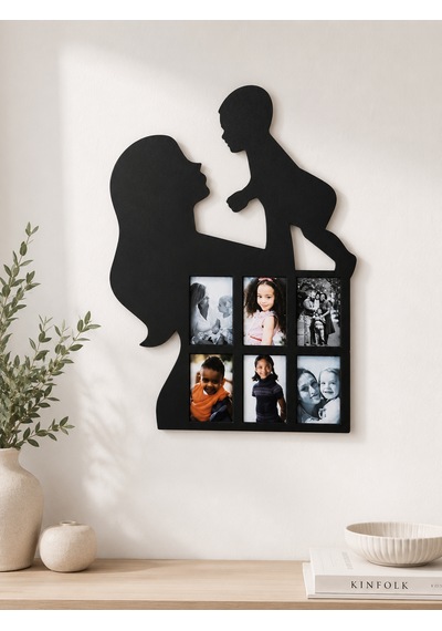 Kişiye Özel Anne Ve Bebek Siluetli Fotoğraf Çerçevesi Ahşap Duvar Dekoru 40x40 Cm 6 Mm Mdf
