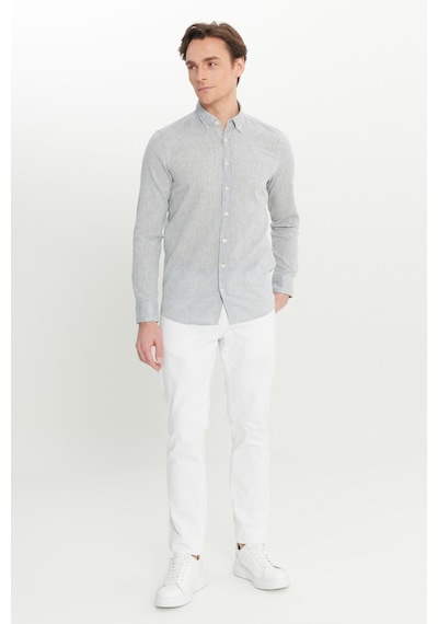 AC&Co / Altınyıldız Classics Erkek Grı Pamuklu Keten Slim Fit Dar Kesim Düğmeli Yaka Çizgili Gömlek Gri AC&Co / Altınyıldız Classics Erkek Grı Pamuklu Keten Slim Fit Dar Kesim Düğmeli Yaka Çizgili Gömlek Gri