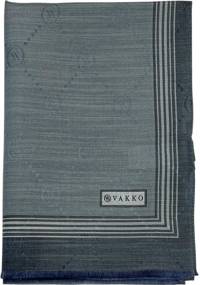 Vakko Pamuk İpek Şal - Bordürlü Monogram - Koyu Gri