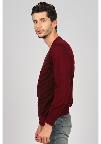 Desen Triko Erkek V Yaka Desenli Yün Kazak 0249640 Bordo Bordo