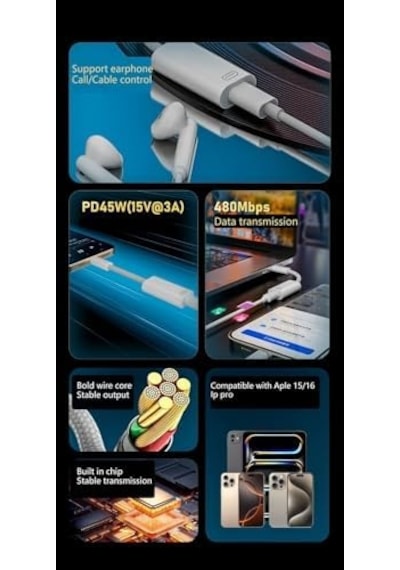 45w Type C To Lightning Kulaklık Dönüştürücü Hızlı Şarj İphone İpad Macbook Yuva Çevirici Müzik Dinl