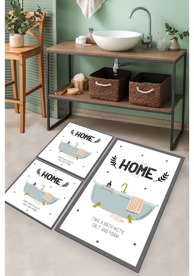 BATHTUB DJT 3 LU SET Banyo Halısı Banyo Paspası Çok Renkli