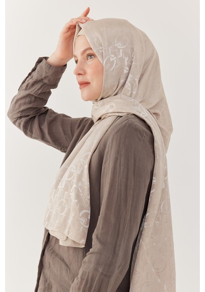 Mirsoy Scarf Daka Desen Parlak Jakar Şal - Bej Bej