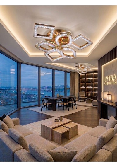 Hera Model 6'lı Gold 3 Renk Modu Ledli Tavana Sıfır Modern Salon Mutfak Çocuk Yatak Odası Led Avize