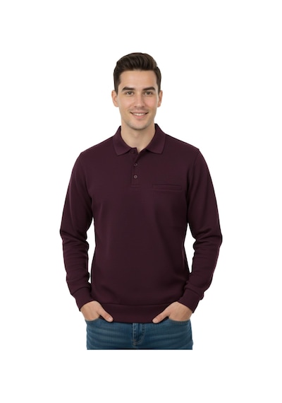 Baglan Erkek Büyük Beden Polo Yaka Cepli Selanik Sweatshirt Bgl-st04978 Mürdüm