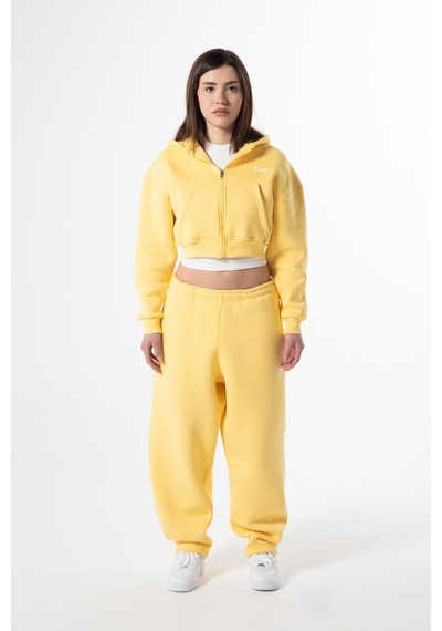 Flaw Nakışlı Zip Crop-28836 Sarı
