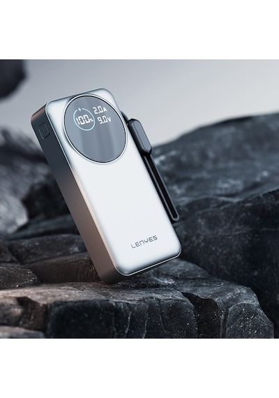 Lenyes Px1004d Dijital Led Ekranlı Lightning Kablolu Powerbank 22.5w 10.000mah Gümüş
