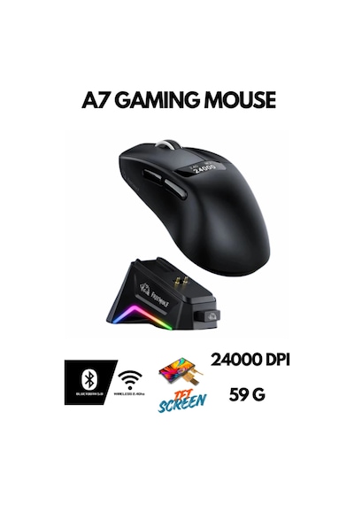 Freewolf A7 Kablosuz Dijtal Ekranlı Oyuncu Mouse Paw3311 1000 Hz 24000 Dpı Bluetooth Mouse Diğer