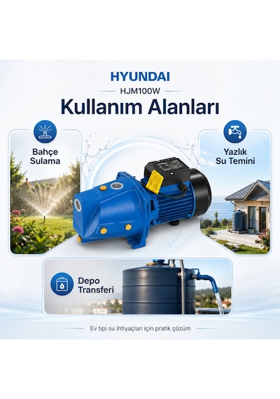 Hyundai Hjm100w Elektrikli Su Pompası 1 Hp 750 W 58 L/dk 47 M Basma Yüksekliği