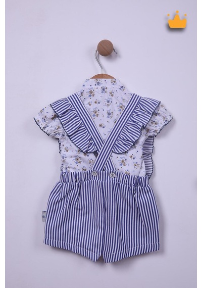 Babyhola Kız Bebek Bayramlık Takım Marin Desen Salopet Bluz 12931 Göründüğü Gibi