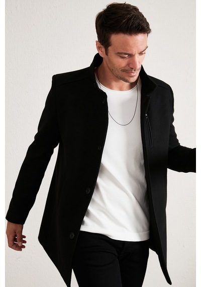 Buratti Slim Fit Düğmeli Dik Yaka Kaşe Erkek Kaban 5840099 Siyah