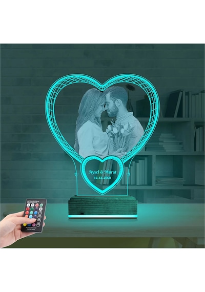 Luvivia Kalp Sevgiliye Hediye Fotoğraflı 3d Lamba - Masa Gece Lambası V6