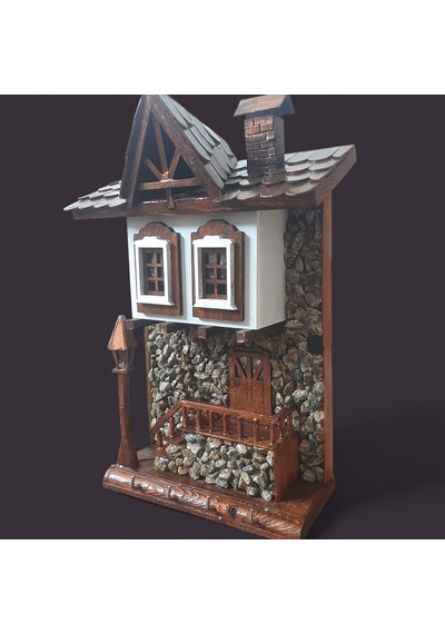 Ahşap El İşçiliği Dekoratif Cumbalı Ev Model Işıklı Duvar Askılık Anahtarlık ve Gece Lambası