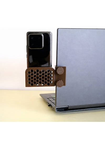 Vaveni 3d Baskı Monitor Telefon Tutucu - Petek Desenli Laptop Kenar Telefon Tutucu-kahverengi Arz