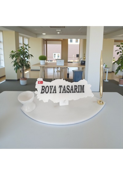 Doğal Beyaz Mermer Masa İsimlik Kalem Ve İğnelikli