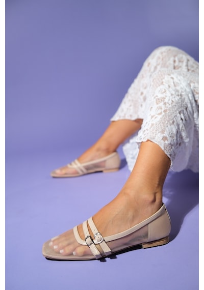 Luvishoes Luvi Shoes Moana Bej Fileli Kadın Babet Ayakkabı Bej