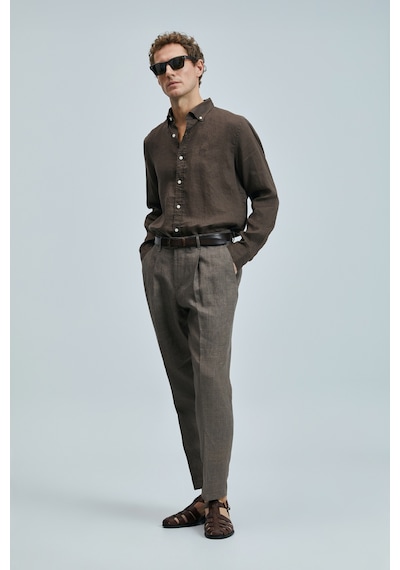 Lufian Alberto Smart Erkek Chino Pantolon Comfort Pileli Kahverengi Kahverengi 111190341100400 Kahverengi