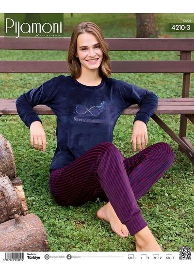 Pijamoni Kadın Kışlık Bisiklet Yaka Likralı Kadife Pijama Takımı 4210/3- 1 Adet 001 Pijamoni Kadın Kışlık Bisiklet Yaka Likralı Kadife Pijama Takımı 4210/3- 1 Adet 001