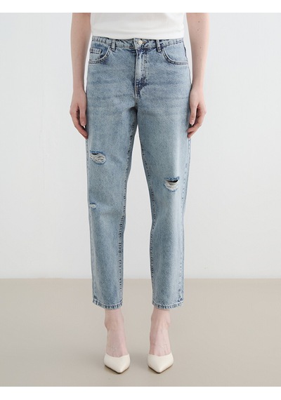 Lcw Jeans İndigo Boyfriend Fit Kadın Yırtık Jean Pantolon