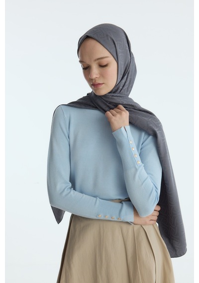 Mirsoy Scarf İpeksi Jakar Şal Sarmaşık Desen Antrasit